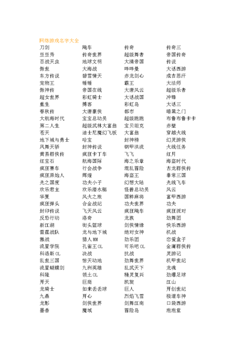 娱乐休闲游戏名字大全-娱乐休闲游戏名字大全霸气